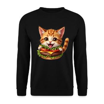 Cat Fast Food Burger Cats Hamburger Cat Lover - Unisex Sweatshirt - black - Front - Alina (178cm) & Michal (187cm)