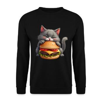 Cat Fast Food Burger Cats Hamburger Cat Lover - Unisex Sweatshirt - black - Front - Alina (178cm) & Michal (187cm)
