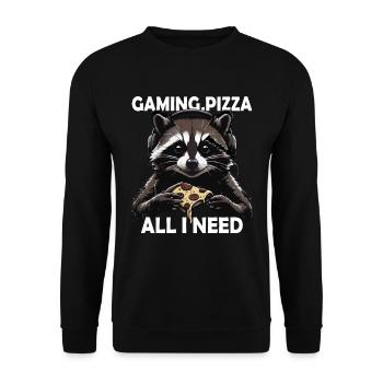 Funny Raccoon Gaming Pizza Gamer Gamer Gaming - Unisex Sweatshirt - black - Front - Alina (178cm) & Michal (187cm)