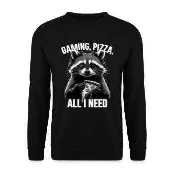 Funny Raccoon Gaming Pizza Gamer Gamer Gaming - Unisex Sweatshirt - black - Front - Alina (178cm) & Michal (187cm)