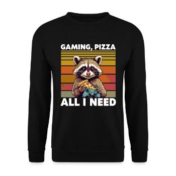 Funny Raccoon Gaming Pizza Gamer Gamer Gaming - Unisex Sweatshirt - black - Front - Alina (178cm) & Michal (187cm)