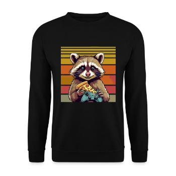 Funny Raccoon Gaming Pizza Gamer Gamer Gaming - Unisex Sweatshirt - black - Front - Alina (178cm) & Michal (187cm)