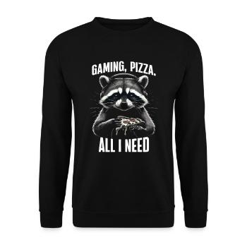 Funny Raccoon Gaming Pizza Gamer Gamer Gaming - Unisex Sweatshirt - black - Front - Alina (178cm) & Michal (187cm)