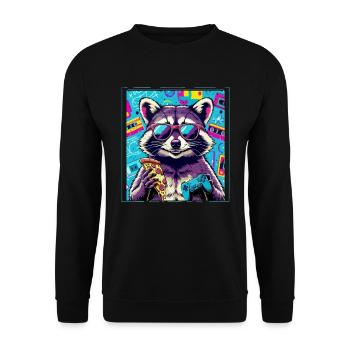 Funny Raccoon Gaming Pizza Gamer Gamer Gaming - Unisex Sweatshirt - black - Front - Alina (178cm) & Michal (187cm)