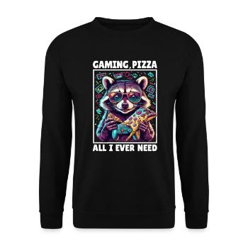 Funny Raccoon Gaming Pizza Gamer Gamer Gaming - Unisex Sweatshirt - black - Front - Alina (178cm) & Michal (187cm)