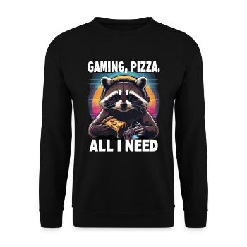 Funny Raccoon Gaming Pizza Gamer Gamer Gaming - Unisex Sweatshirt - black - Front - Alina (178cm) & Michal (187cm)