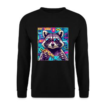 Funny Raccoon Gaming Pizza Gamer Gamer Gaming - Unisex Sweatshirt - black - Front - Alina (178cm) & Michal (187cm)