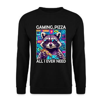 Funny Raccoon Gaming Pizza Gamer Gamer Gaming - Unisex Sweatshirt - black - Front - Alina (178cm) & Michal (187cm)