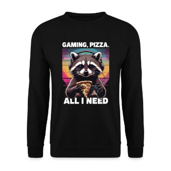Funny Raccoon Gaming Pizza Gamer Gamer Gaming - Unisex Sweatshirt - black - Front - Alina (178cm) & Michal (187cm)