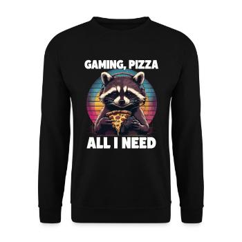 Funny Raccoon Gaming Pizza Gamer Gamer Gaming - Unisex Sweatshirt - black - Front - Alina (178cm) & Michal (187cm)