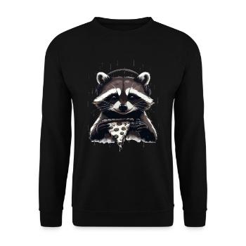 Funny Raccoon Gaming Pizza Gamer Gamer Gaming - Unisex Sweatshirt - black - Front - Alina (178cm) & Michal (187cm)