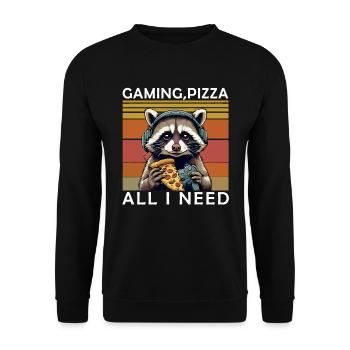 Funny Raccoon Gaming Pizza Gamer Gamer Gaming - Unisex Sweatshirt - black - Front - Alina (178cm) & Michal (187cm)
