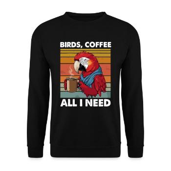Funny Bird Coffee Zoo Retro Coffee All I Need - Unisex Sweatshirt - black - Front - Alina (178cm) & Michal (187cm)