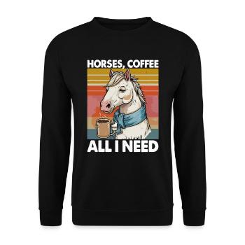 Lustiges Pferd Kunst Pferdebesitzer Pferde Kaffee - Unisex Pullover - Schwarz - Vorne - Alina (178cm) & Michal (187cm)