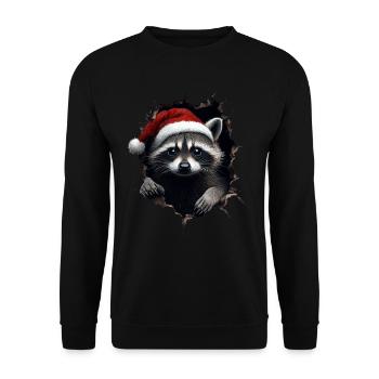 Lustiges Weihnachten Waschbär mit Weihnachtsmütze - Unisex Pullover - Schwarz - Vorne - Alina (178cm) & Michal (187cm)