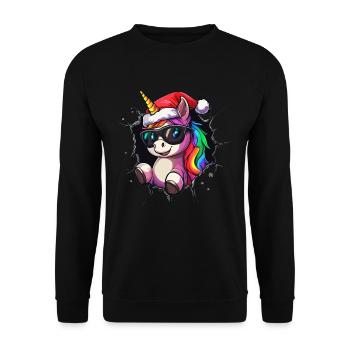 Lustiges Einhorn Weihnachten Einhörner Unicorn - Unisex Pullover - Schwarz - Vorne - Alina (178cm) & Michal (187cm)