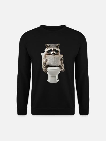 Lustiger Waschbär auf Klo mit Zeitung Zoo Haustier - Unisex Pullover - Schwarz
