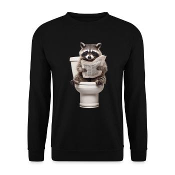 Drôle de raton laveur sur les toilettes avec journal zoo animal de compagnie - Sweat-shirt Unisexe - noir - Devant - Alina (178cm) & Michal (187cm)
