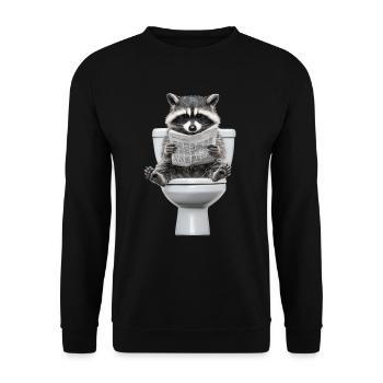 Drôle de raton laveur sur les toilettes avec journal zoo animal de compagnie - Sweat-shirt Unisexe - noir - Devant - Alina (178cm) & Michal (187cm)