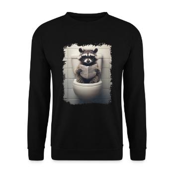 Funny raccoon on toilet with newspaper zoo pet - Unisex Sweatshirt - black - Front - Alina (178cm) & Michal (187cm)
