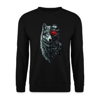 Lustiger Roboter Kunst Wolf Cyborg Tier AI Wolf - Unisex Pullover - Schwarz - Vorne - Alina (178cm) & Michal (187cm)