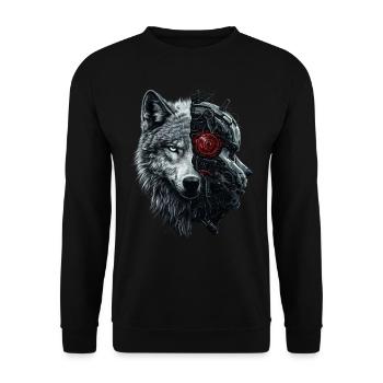 Lustiger Roboter Kunst Wolf Cyborg Tier AI Wolf - Unisex Pullover - Schwarz - Vorne - Alina (178cm) & Michal (187cm)