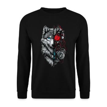 Funny Robot Art Wolf Cyborg Animal AI Wolf - Unisex Sweatshirt - black - Front - Alina (178cm) & Michal (187cm)