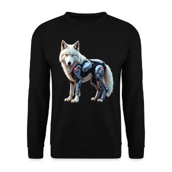 Funny Robot Art Wolf Cyborg Animal AI Wolf - Unisex Sweatshirt - black - Front - Alina (178cm) & Michal (187cm)