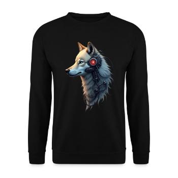 Funny Robot Art Wolf Cyborg Animal AI Wolf - Unisex Sweatshirt - black - Front - Alina (178cm) & Michal (187cm)