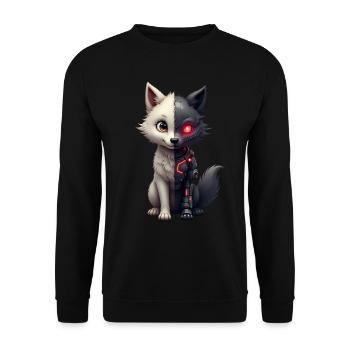 Lustiger Roboter Kunst Wolf Cyborg Tier AI Wolf - Unisex Pullover - Schwarz - Vorne - Alina (178cm) & Michal (187cm)