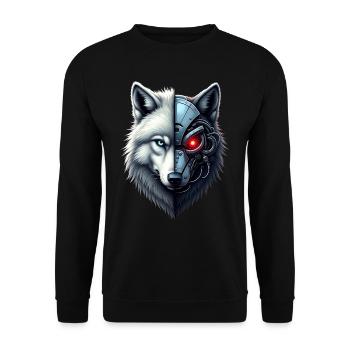 Lustiger Roboter Kunst Wolf Cyborg Tier AI Wolf - Unisex Pullover - Schwarz - Vorne - Alina (178cm) & Michal (187cm)