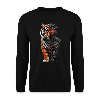Lustiger Roboter Kunst Tiger Cyborg Tier AI Tiger - Unisex Pullover - Schwarz - Vorne - Alina (178cm) & Michal (187cm)