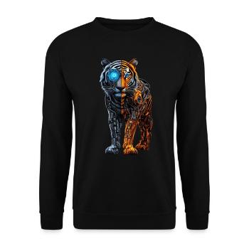 Lustiger Roboter Kunst Tiger Cyborg Tier AI Tiger - Unisex Pullover - Schwarz - Vorne - Alina (178cm) & Michal (187cm)