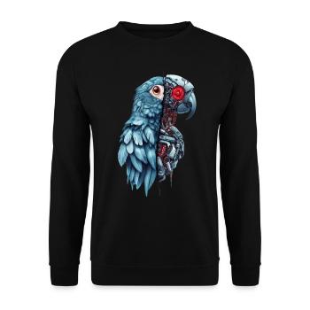 Lustige Roboter Kunst Papagei Cyborg Vogel Parrot - Unisex Pullover - Schwarz - Vorne - Alina (178cm) & Michal (187cm)