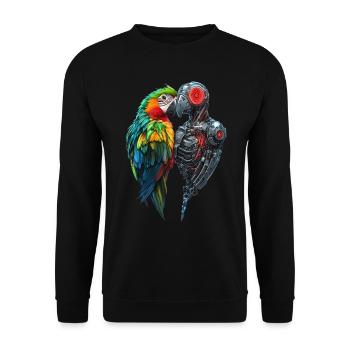 Lustige Roboter Kunst Papagei Cyborg Vogel Parrot - Unisex Pullover - Schwarz - Vorne - Alina (178cm) & Michal (187cm)