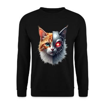 Lustige Roboter Katze Tech Katzen Cyborg Tier Cat - Unisex Pullover - Schwarz - Vorne - Alina (178cm) & Michal (187cm)
