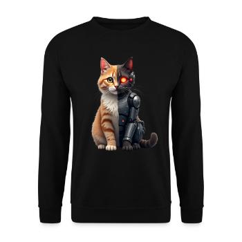 Lustige Roboter Katze Tech Katzen Cyborg Tier Cat - Unisex Pullover - Schwarz - Vorne - Alina (178cm) & Michal (187cm)