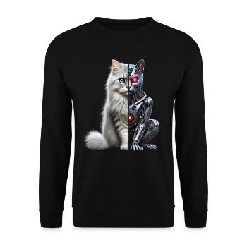 Lustige Roboter Katze Tech Katzen Cyborg Tier Cat - Unisex Pullover - Schwarz - Vorne - Alina (178cm) & Michal (187cm)