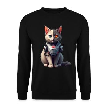 Lustige Roboter Katze Tech Katzen Cyborg Tier Cat - Unisex Pullover - Schwarz - Vorne - Alina (178cm) & Michal (187cm)