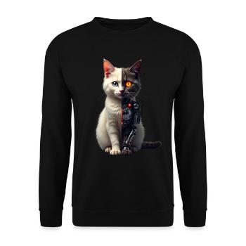 Lustige Roboter Katze Tech Katzen Cyborg Tier Cat - Unisex Pullover - Schwarz - Vorne - Alina (178cm) & Michal (187cm)