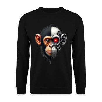 Lustiger Roboter Kunst Affe Cyborg Tier AI Monkey - Unisex Pullover - Schwarz - Vorne - Alina (178cm) & Michal (187cm)