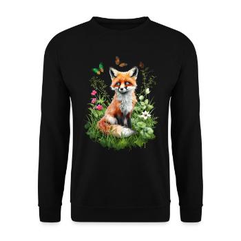 Fox Lover Woodland Flowers Art Foxes Cute Fox - Unisex Sweatshirt - black - Front - Alina (178cm) & Michal (187cm)