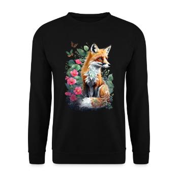 Fox Lover Woodland Flowers Art Foxes Cute Fox - Unisex Sweatshirt - black - Front - Alina (178cm) & Michal (187cm)