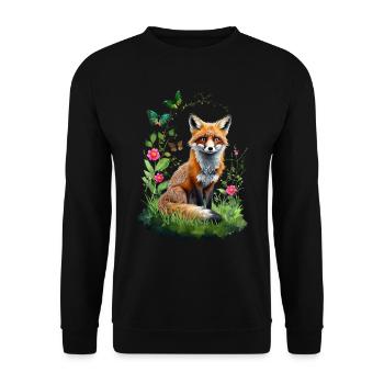 Fox Lover Woodland Flowers Art Foxes Cute Fox - Unisex Sweatshirt - black - Front - Alina (178cm) & Michal (187cm)