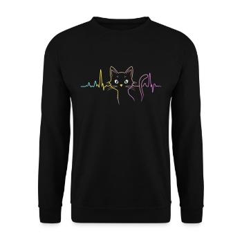 Katzen Katzenbesitzer Süße Haustier Herzschlag EKG - Unisex Pullover - Schwarz - Vorne - Alina (178cm) & Michal (187cm)