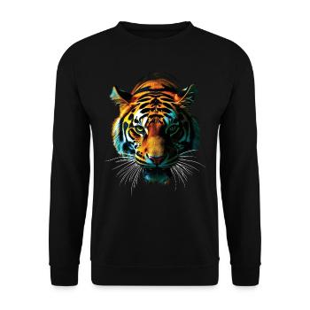 Lustiges Tiger Kunst Tier Natur Wildtier Tiere Zoo - Unisex Pullover - Schwarz - Vorne - Alina (178cm) & Michal (187cm)