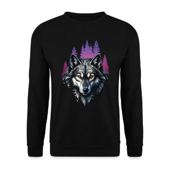 Wolf Liebhaber Wildtier Kunst Wolf Bunt Tier - Unisex Pullover - Schwarz - Vorne - Alina (178cm) & Michal (187cm)