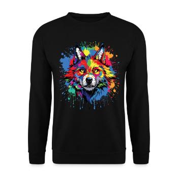 Wolf Liebhaber Wildtier Kunst Wolf Bunt Tier - Unisex Pullover - Schwarz - Vorne - Alina (178cm) & Michal (187cm)