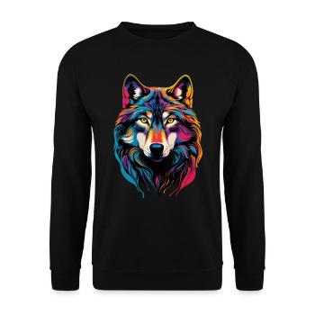 Wolf Liebhaber Wildtier Kunst Wolf Bunt Tier - Unisex Pullover - Schwarz - Vorne - Alina (178cm) & Michal (187cm)
