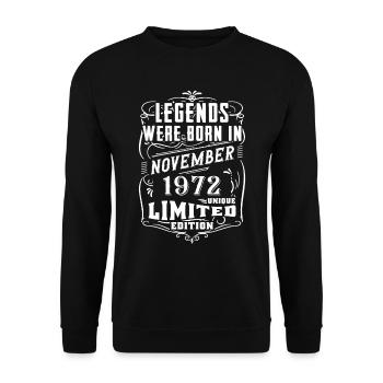 Geburtstag November 1972 Limited Edition Legende - Unisex Pullover - Schwarz - Vorne - Alina (178cm) & Michal (187cm)